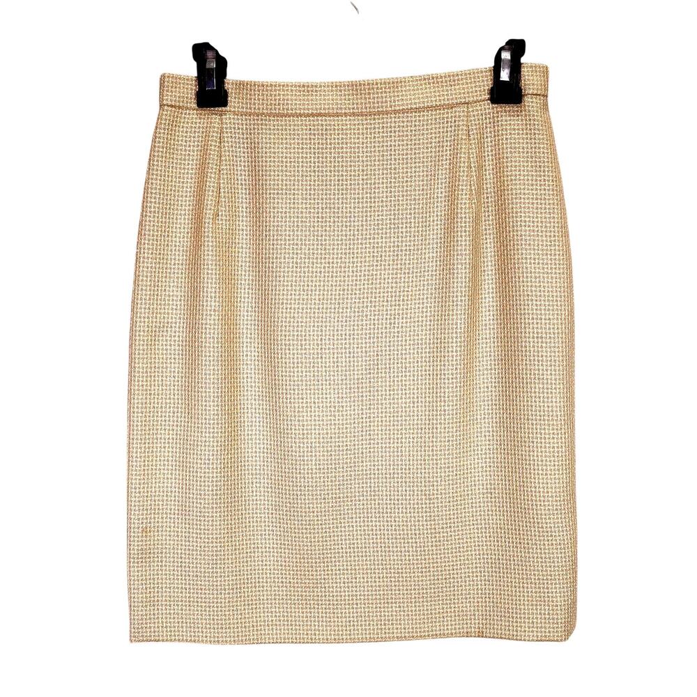 Escada Skirt Womens 6 US 38 EU Beige Check Wool Silk Pencil Lined Margaretha Ley